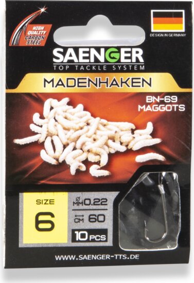 SAENGER Maggothook előkötött horog 16 / 60cm / 10db