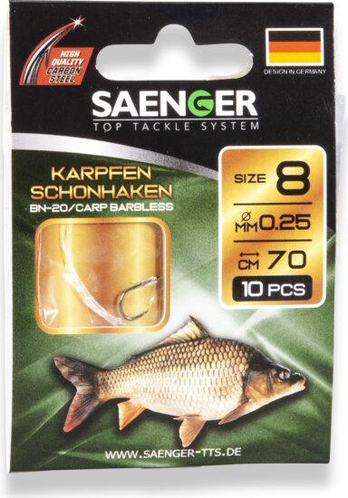 SAENGER Carp Barbless előkötött horogg 6 / 70cm / 10db