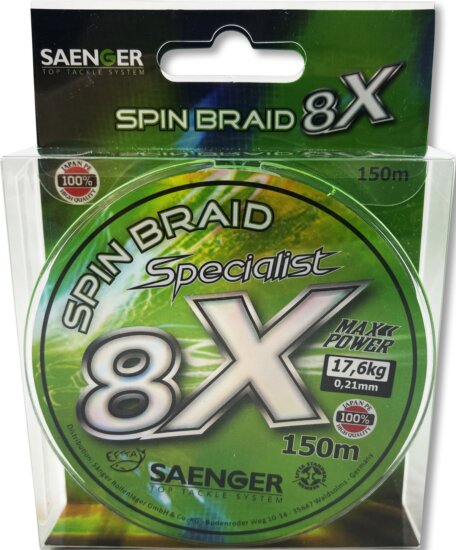Saenger 8X fonott zsinór zöld 0,16mm / 150m / 13,40kg