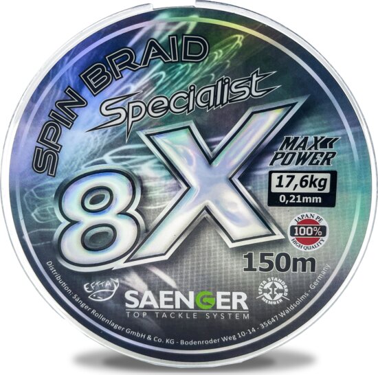 Saenger 8X fonott zsinór szürke 0,21mm / 150m / 17,60kg