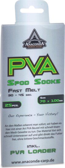 ANACONDA Fast Melt Spod Socks gyorsan oldodó PVA zacskó / 70x100mm / 25db