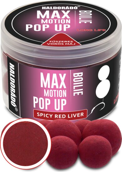 HALDORÁDÓ MAX MOTION Boilie Pop Up 16, 20 mm - Fűszeres Vörös Máj