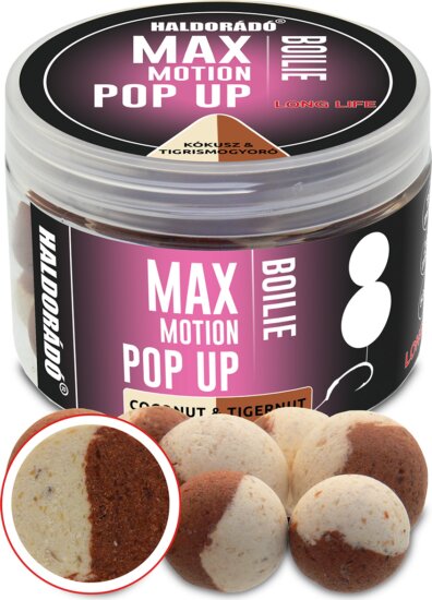 HALDORÁDÓ MAX MOTION Boilie Pop Up 16, 20 mm - Kókusz & Tigrismogyoró