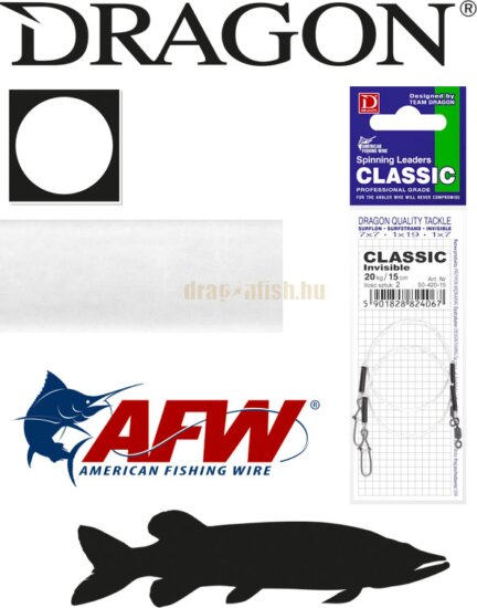 DRAGON invisible fluorocarbon classic harapásálló előke sz.: 20kg h.: 20cm