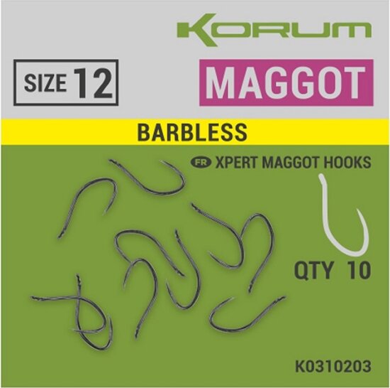 Korum XPERT MAGGOT BARBLESS HOOKS - SIZE 14