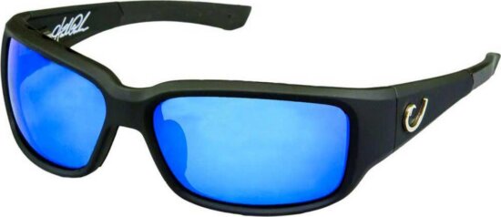 Mustad Hp Polarized Sunglasses - Black Vented Frame, Smoke Lens With Blue Revo