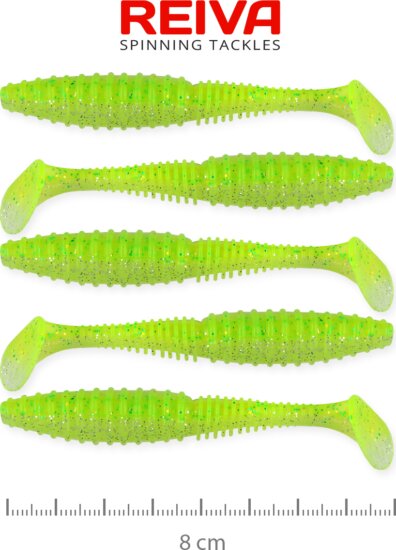Reiva Zander Power Shad 8cm 5db/cs (Flash Chartreuse)