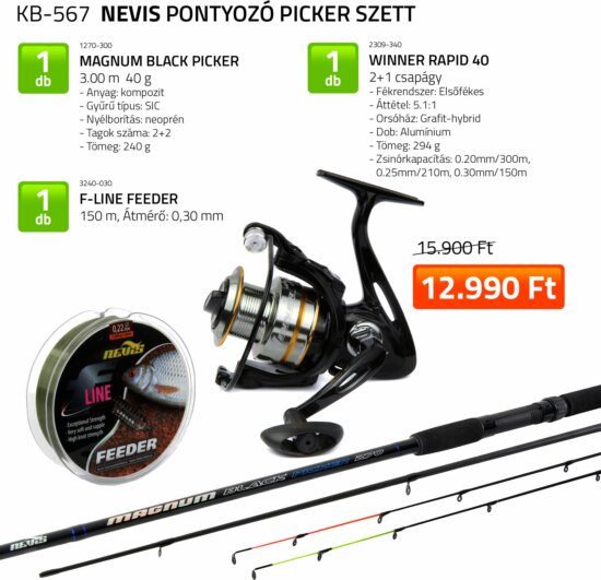 Nevis Pontyozó Picker szett 3m-es érzékeny bottal, elsőfékes orsóval és ezekhez illő főzsinórral