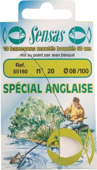 Sensas Előkötött horog Waggler Round Bend 60cm 14/0,12 10db