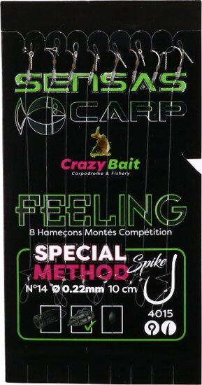Sensas Előkötött horog Method Spike 4015 10cm 8db 12/0,22mm