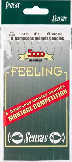Sensas Előkötött horog Feeling 3411 Nickel 18cm 20/0,08 8db
