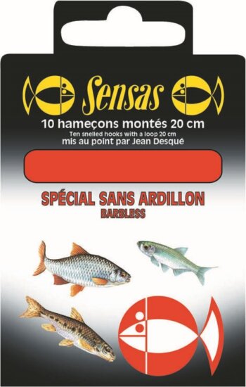 Sensas Előkötött horog Barbless 20cm 22/0,08 10db