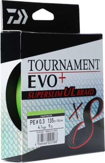 Daiwa Tournament X8 Braid EVO+ SUPERSLIM UL chartreuse, 6.40kg, 135m