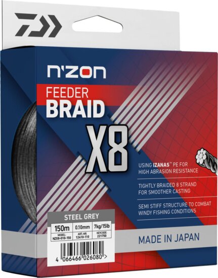 Daiwa N'Zon X8 Braid steel grey, 0.10mm, 7.00kg, 150m