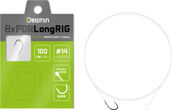 Kötött horog Delphin FDR LongRIG / 8db (100cm / 0,18mm / BARB #10)