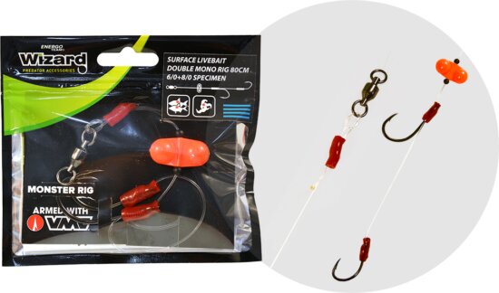 Wizard Monster Surface Livebait Double Mono Rig 6/0+ 8/0 Specimen