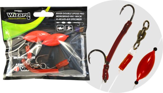 Wizard Monster River Double Upose Pro Monobraid Rig 4+4G 6/0+8/0 Specimen