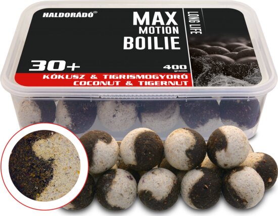 HALDORÁDÓ MAX MOTION Boilie Long Life 30+ mm - Kókusz & Tigrismogyoró