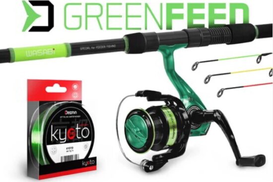 Delphin GreenFEED feeder szett Delphin WASABI Feeder NXT horgászbot + Delphin ELIXIR 3T orsó + MAMBA Feeder / Fire | 0,20mm 3,5kg 300m