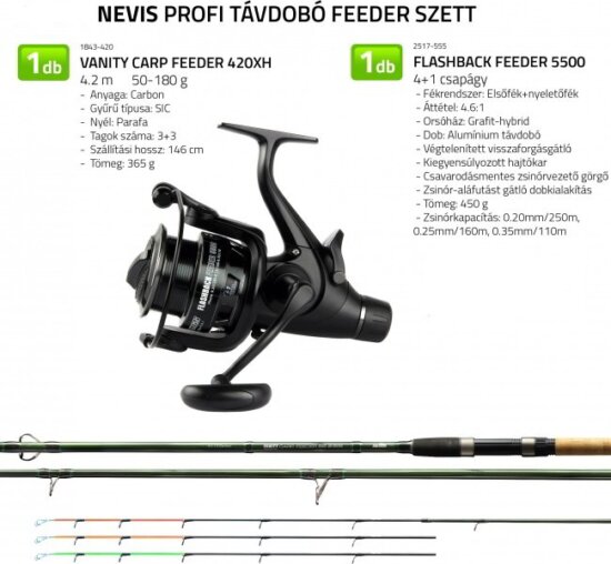 Nevis Profi Távdobó Feeder szett Vanity Carp Feeder 420XH horgászbot + Flashback Feeder 5500 orsó