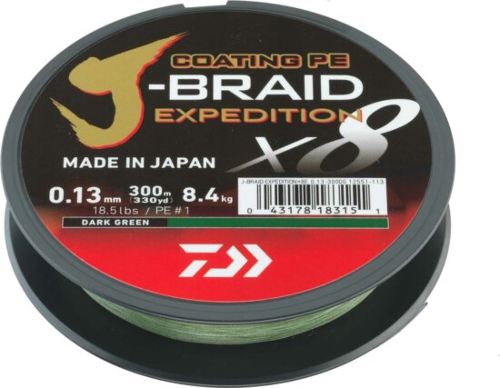 Daiwa J-Braid Expedition X8 dark green, 150m, 0.10mm