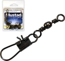 Mustad Barrel Swivel With Interlock Snap 8 Black Nickel 10db/csomag