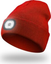 Kötött Sapka Újratölthető Led Lámpával Piros