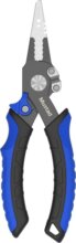 Mustad 7.5" Aluminum Body, Stainless Steel Jaws, Tungsten Carbide Braid Cutter Blue